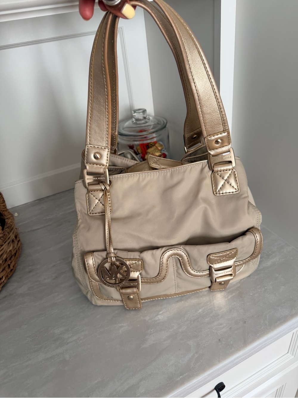 Michael Kors Beige Shoulder Bag with Gold Hardware